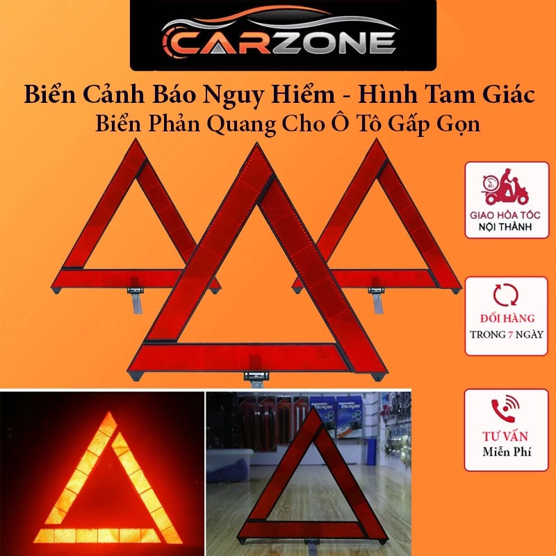 Biển Cảnh Báo Nguy Hiểm Cho Ô Tô ,Xe Hơi  -  Thiết Kế Hình Tam Giác Phản Quang Gấp Gọn Tiện Lợi