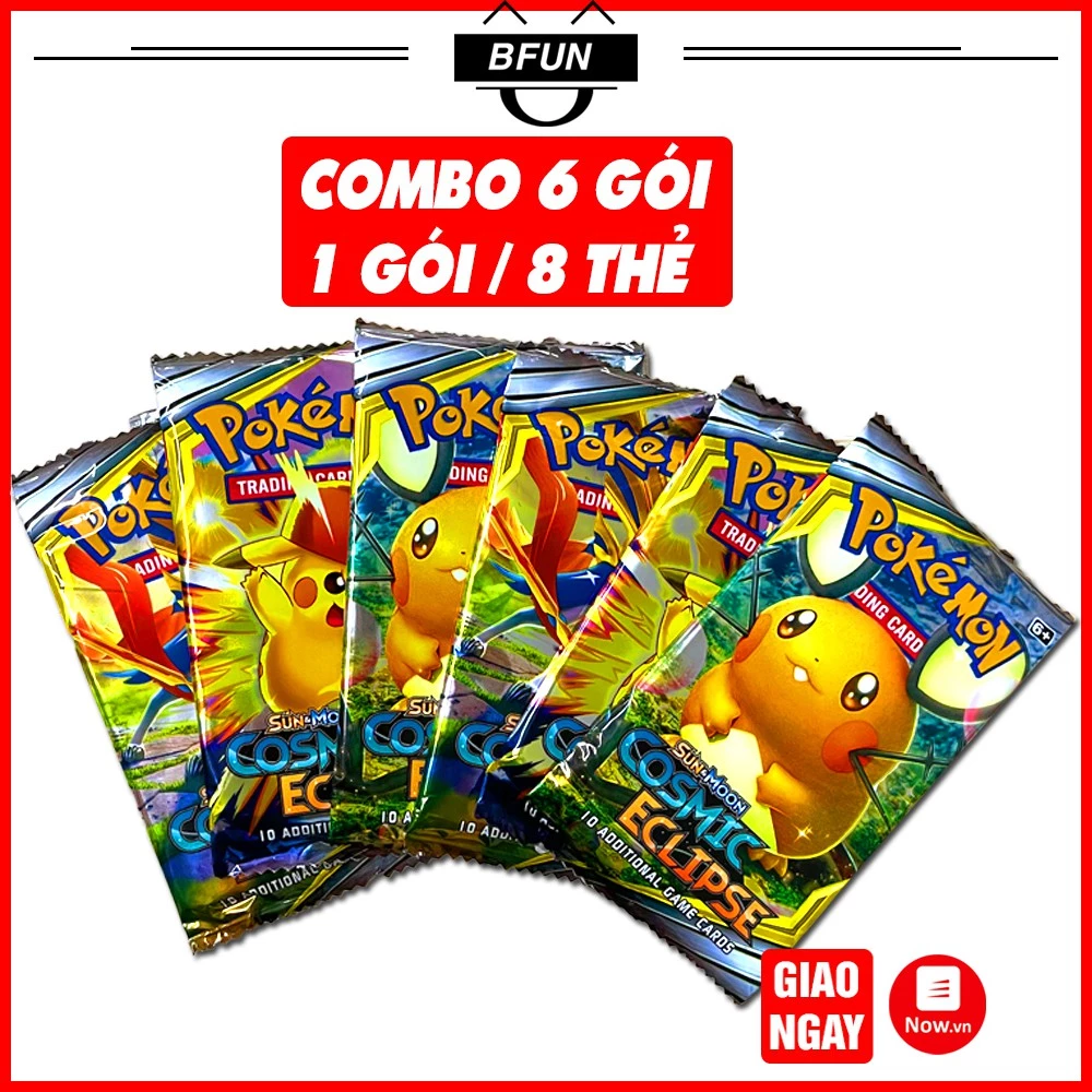 Combo 6 Gói Thẻ Bài Pokemon - 1 Gói/8 Lá, Game Card, Đồ Chơi Trẻ Em BFUN