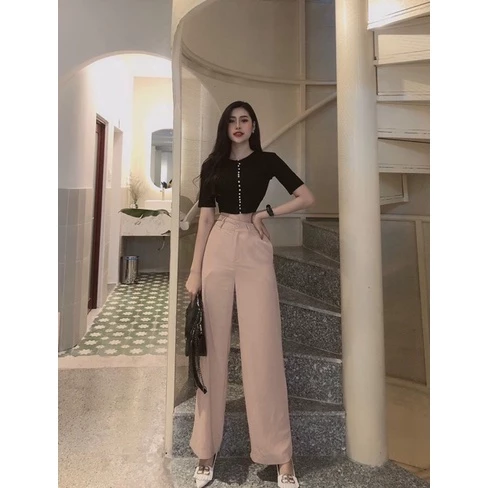 Quần ống rộng culottes Ulzzang Phong cách hàn quốc khóa trước dài