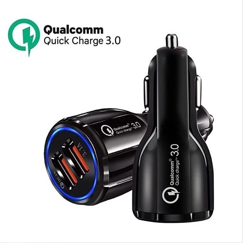 USB Car Charger QC3.0 Double USB Fast Charge Car Charger Adapter with Blue LED, 3.1A QC 3.0 18W For All Phones