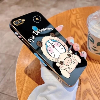 For Oppo A7 A5s A12 A12s A3s A5 A12e A83 A9 2020 A5 2020 A31 A92S Reno 4Z 5G Soft Cover Cute Cartoon Doraemon Cat Sheep Square Edge Casing Luxury Plating TPU Phone Case