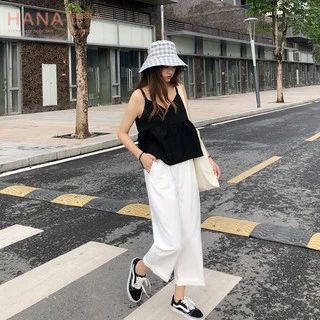 Quần Culottes đũi ống rộng lửng bigsize dáng suông 9 tấc nữ - Màu Đen Trắng - Vải đũi xước mềm mặc công sở đi biển ở nhà