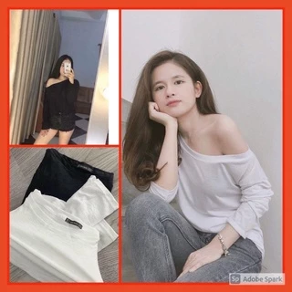 Áo Thun Xước Lệch Vai Dài tay Nữ [FREESHIP] 🌸 Áo phông giấy mỏng dáng suông ôm  ulzzang sexy HOT 🌸