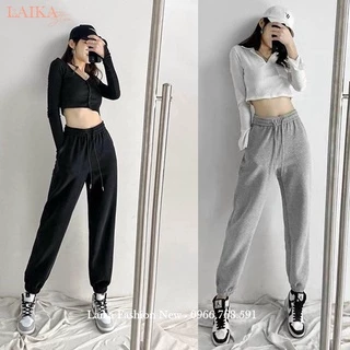 Quần Jogger Thể Thao nữ ống rộng bo gấu cạp chun dây rút vải da cá dày - Quần nỉ nữ bo gấu tập gym thể dục thao ở nhà