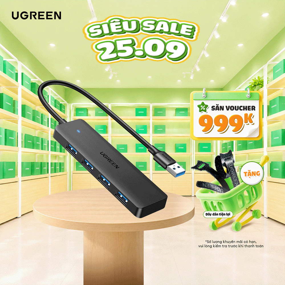 Ugreen Hub USB Type C hoặc USB 3.0 sang 4 cổng USB 3.0 | Hỗ trợ Micro USB 5V | Bảo hành 18 tháng | 70336 50985 35574