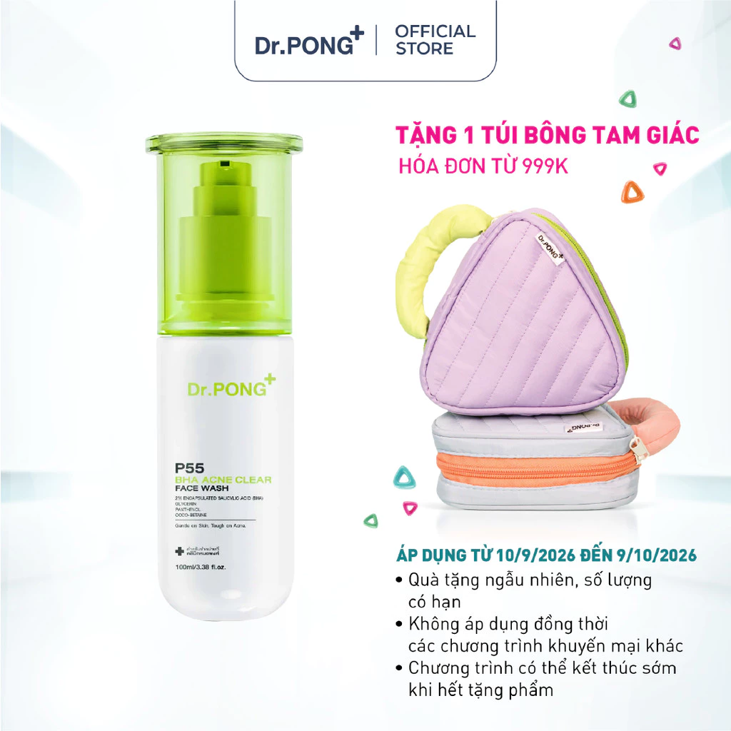 Gel rửa mặt hỗ trợ giảm mụn Dr.PONG p55 BHA Acne Clear Face Wash 100ml