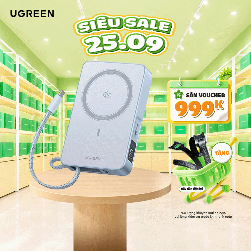 [Shopee Sinh Viên] Sạc Magsafe 10000mAh Ugreen Qi2.2 PB773 | Không dây 25W | Có dây 30W | Bảo Hành 18 tháng 1 đổi 1