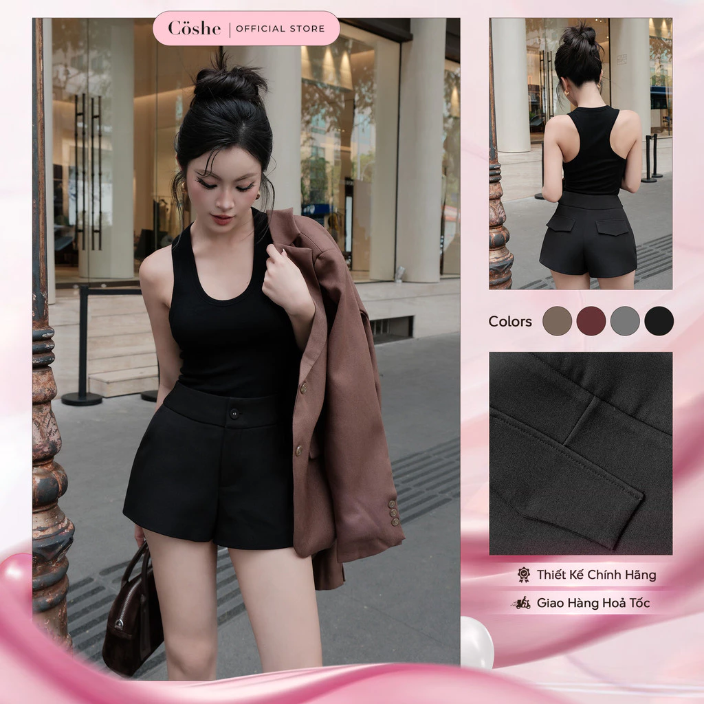 Quần short nữ COSHE Drape Short dáng ôm nhẹ chất chéo gân cao cấp thanh lịch đi làm