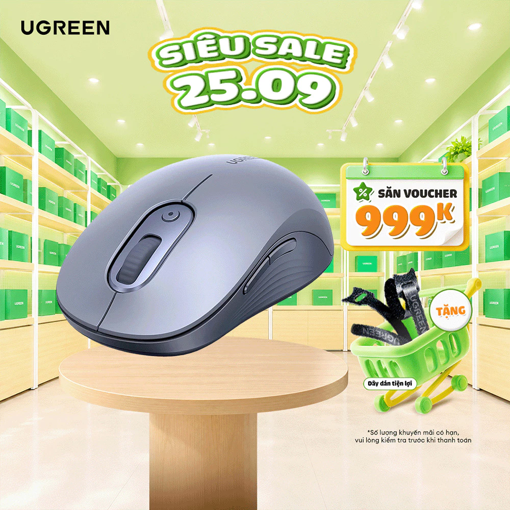 Chuột không dây Ugreen MU006 Chế Độ Kép Chuột Ergonomic 4000 DPI | 6 Nút Tắt Tiếng | BH 18 tháng 1 đổi 1 | 90545