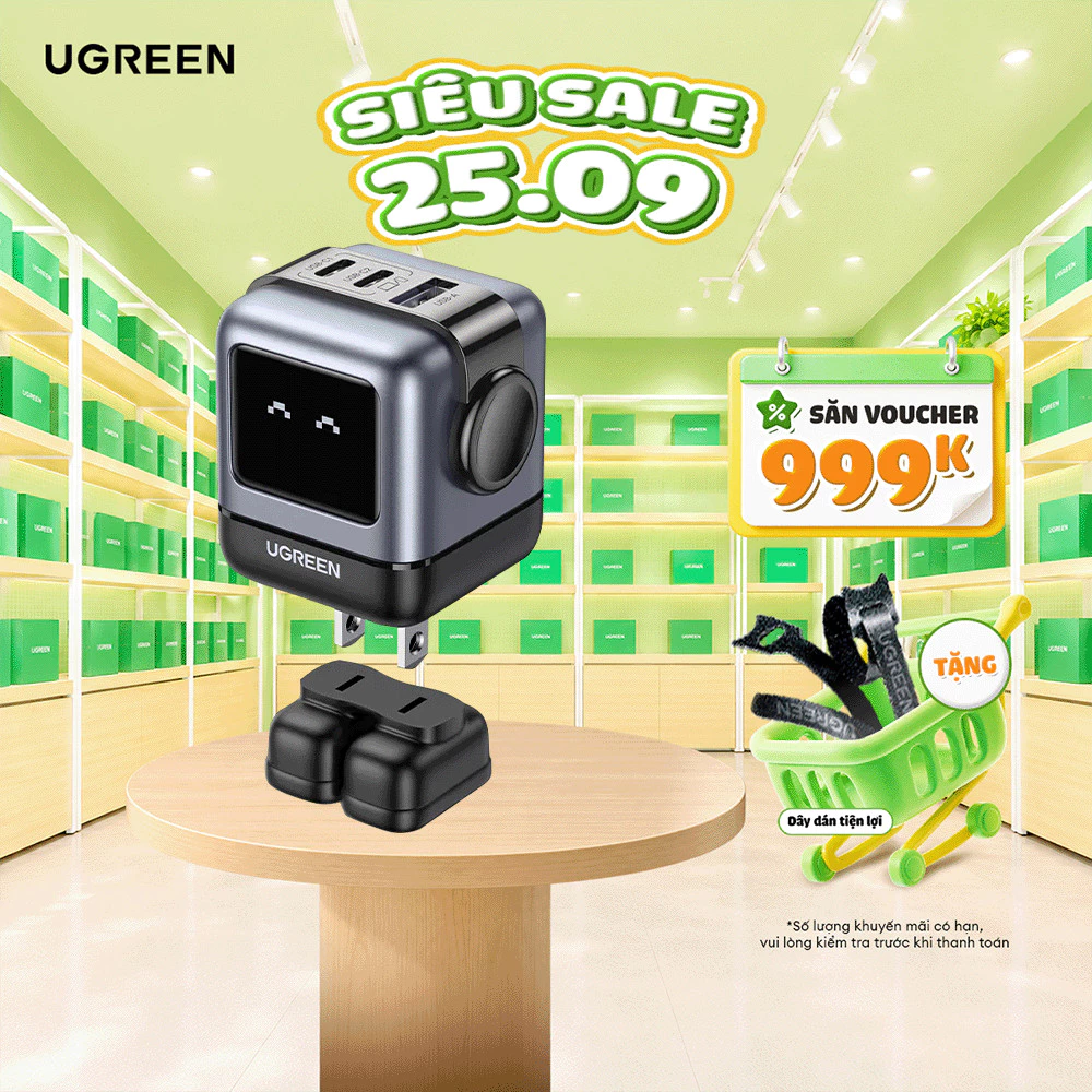 Củ sạc nhanh 65W Nexode UGREEN CD244 | 3 cổng Sạc Nhanh | Công nghệ GaN II | BH 18 tháng