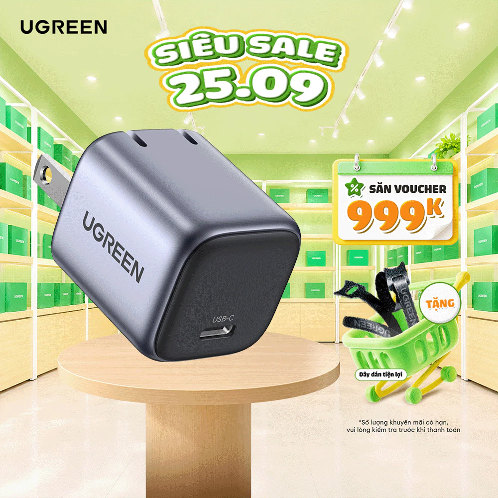 Củ sạc nhanh 20W UGREEN CD318 | Công nghệ GaN | Cổng type C sạc nhanh PD3.0 QC3.0 | Bảo hành 18 tháng 1 đổi 1 - 90902