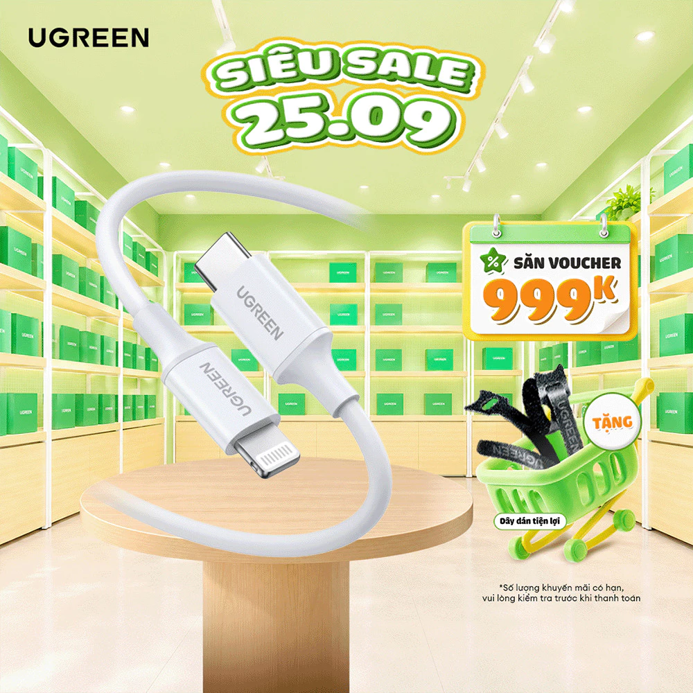 Cáp sạc USB C sang Lightning Ugreen US171 đạt chuẩn MFi 60W PD | Sạc nhanh | Tốc độ truyền 480Mbps | Bảo Hành 1 đổi 1 1
