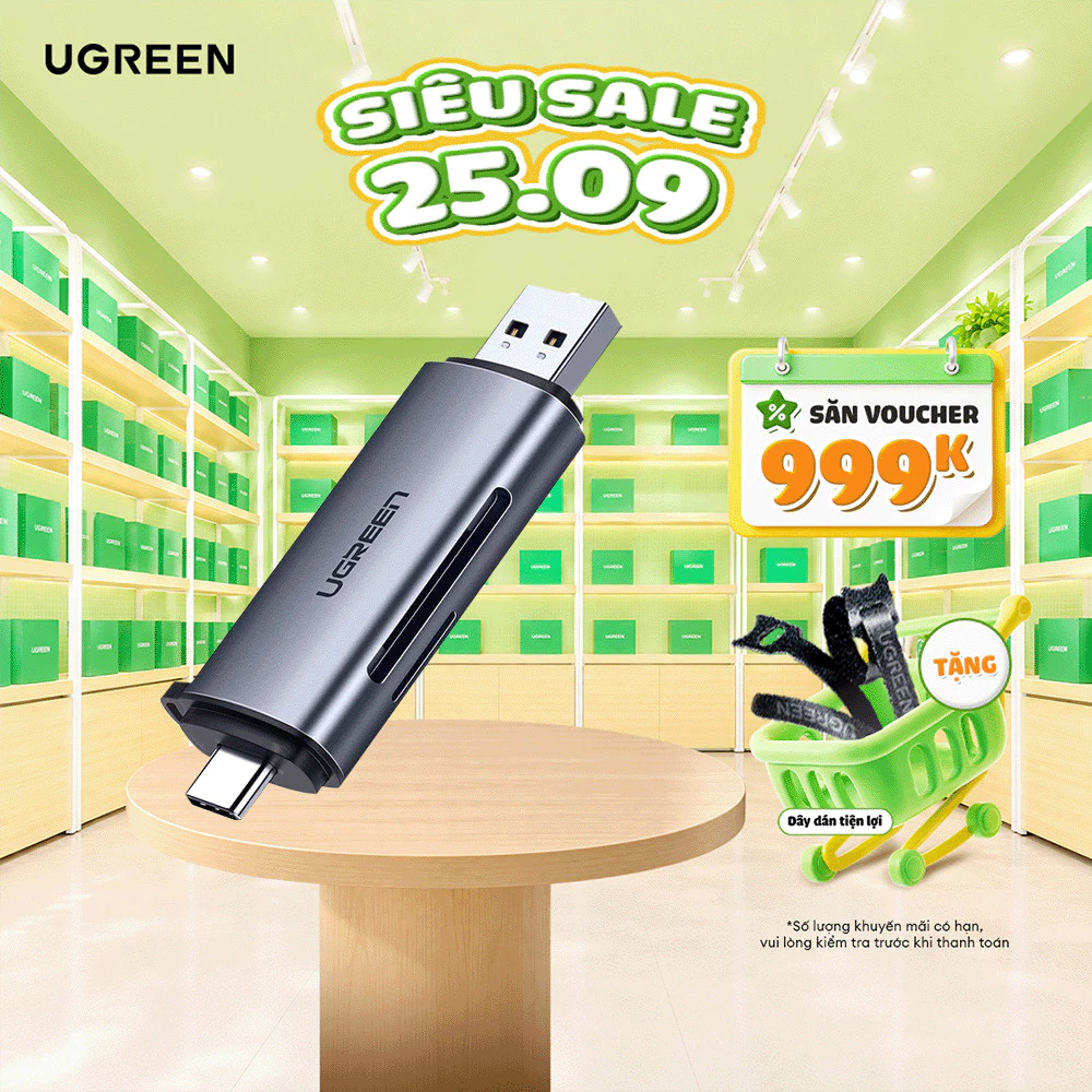 Đầu đọc thẻ SD TF chân cắm USB Type C UGREEN CM185 Kết nối OTG | Thiết kế nhỏ gọn Bảo Hành 18 Tháng 1 Đổi 1 50704