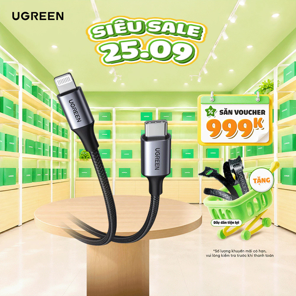 Cáp sạc USB C to Lightning đạt chuẩn MFi Ugreen US304 vỏ bện | Tốc độ truyền 480Mbps | Bảo Hành 18 Tháng 1 Đổi 1 |