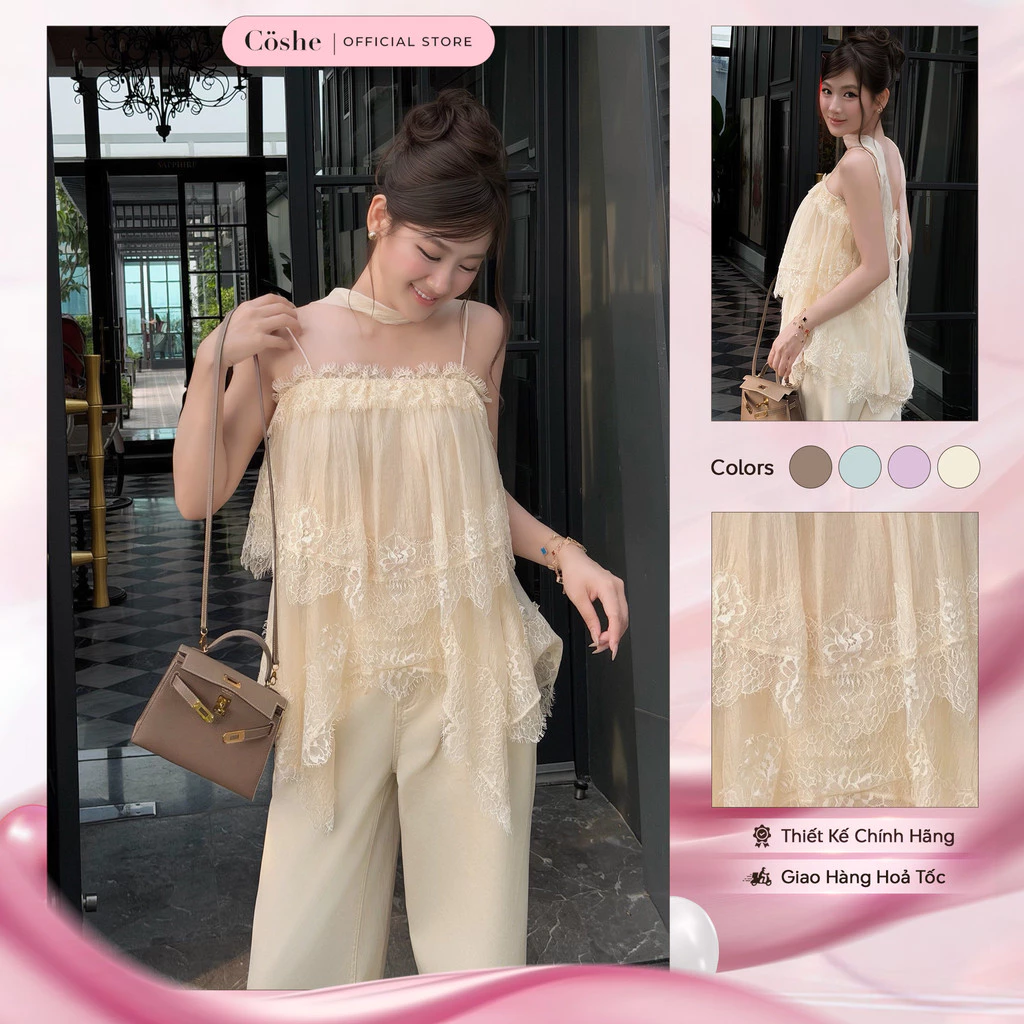 Áo kiểu nữ COSHE Hachi Top hai dây buộc mảnh chất tơ bọt bồng bềnh ngọt ngào dạo phố hẹn hò
