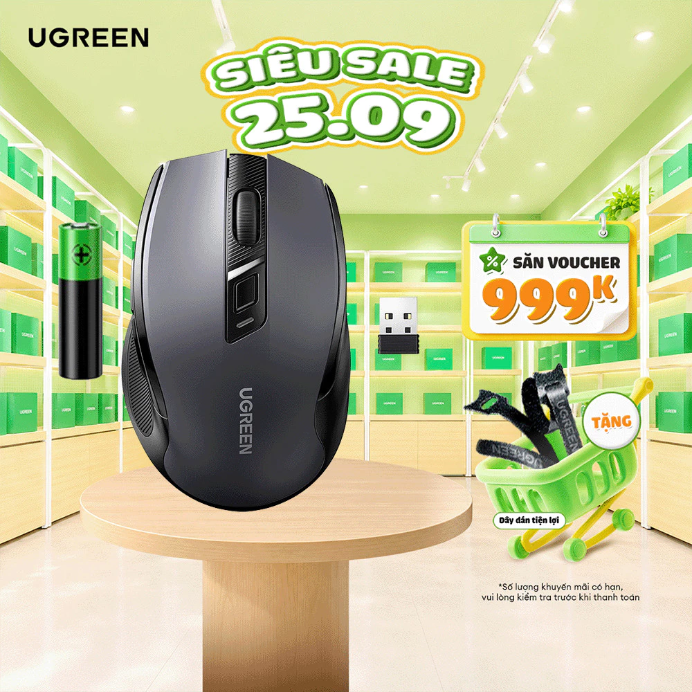 Chuột không dây 2.4G Ugreen MU006 Chuột Ergonomic 4000 DPI | 6 Nút Tắt Tiếng | Bảo Hành 18 tháng 1 đổi 1 | 90545 90855