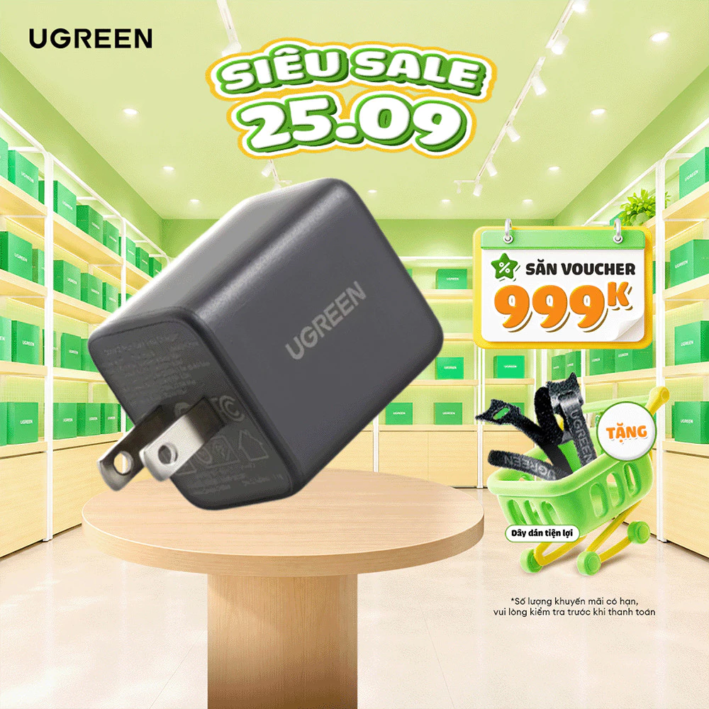 Củ sạc nhanh 30W Ugreen X516 | Công nghệ GaN | Hỗ trợ cổng USB-C và USB-A | Bảo hành 18 tháng 1 đổi 1