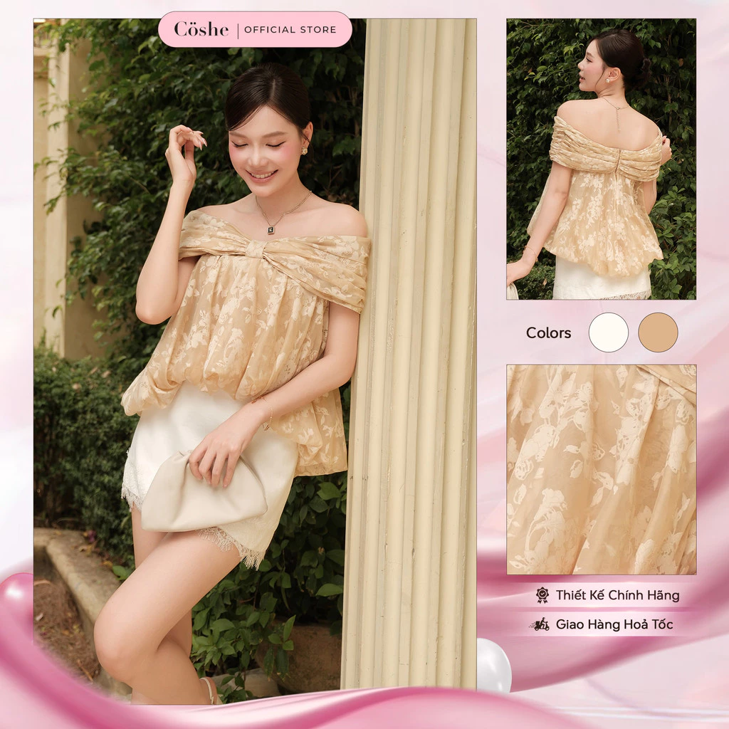 Áo trễ vai COSHE Remi Top phối nơ bản to kiêu kỳ phong cách nàng thơ ngọt ngào dạo phố dự tiệc