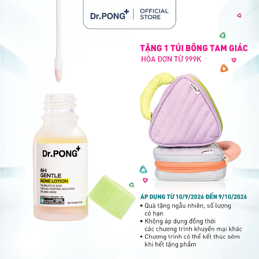 Chấm mụn 2 lớp hỗ trợ gom cồi, giảm mụn Dr.PONG 6H Gentle Acne Lotion