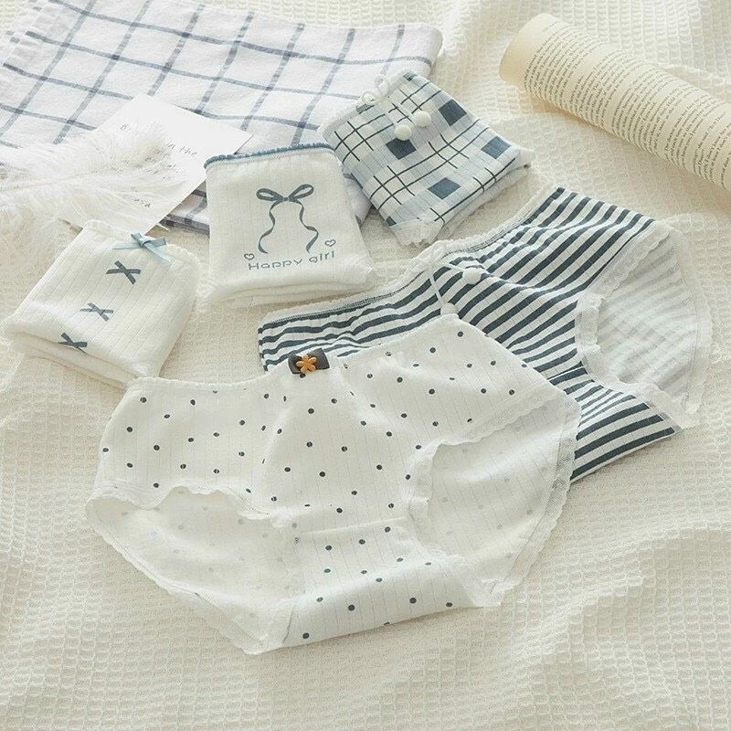 QUẦN LÓT COTTON KẺ SỌC ĐÍNH NƠ 0126