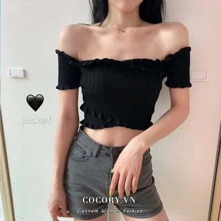 Cocorygirl Áo croptop tay ngắn trễ vai phong cách quyến rũ