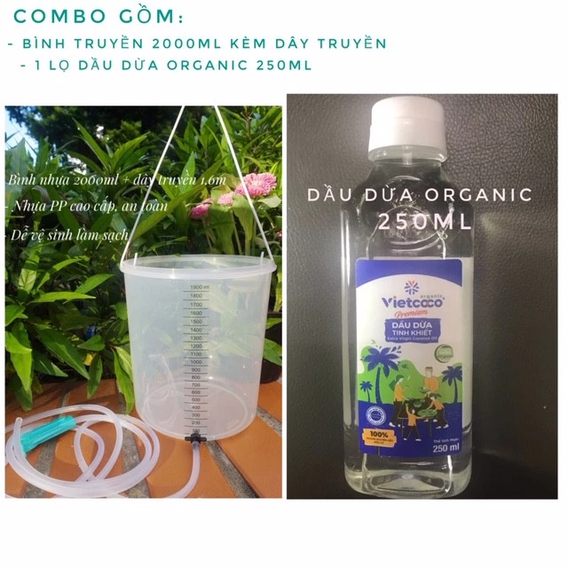 Bộ Dụng Cụ Coffee Enema,Thải Độc Đại Tràng, Túi Súc Ruột Bằng Silicon  (Combo gồm bình truyền và dầu dừa)