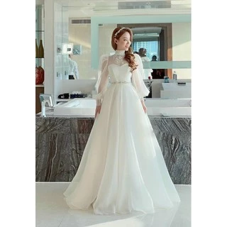 Đầm mặc cưới tay dài phồng voan xốp tặng kèm nơ TRIPBLE T DRESS -Size S/M/L - MS314V