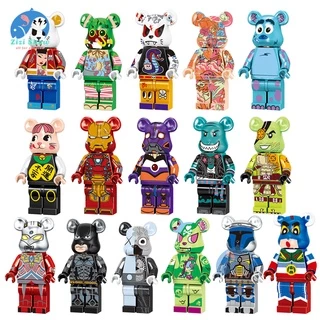 Bộ 16 Mô Hình Đồ Chơi Mini Bearbrick Khối xây dựng nhân vật nhỏ