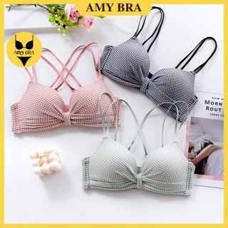 Áo Ngực Nữ Caro Mút Mỏng, Áo Lót Nữ Không Gọng Chất Cotton Mịn Nâng Ngực AMYBRA A113