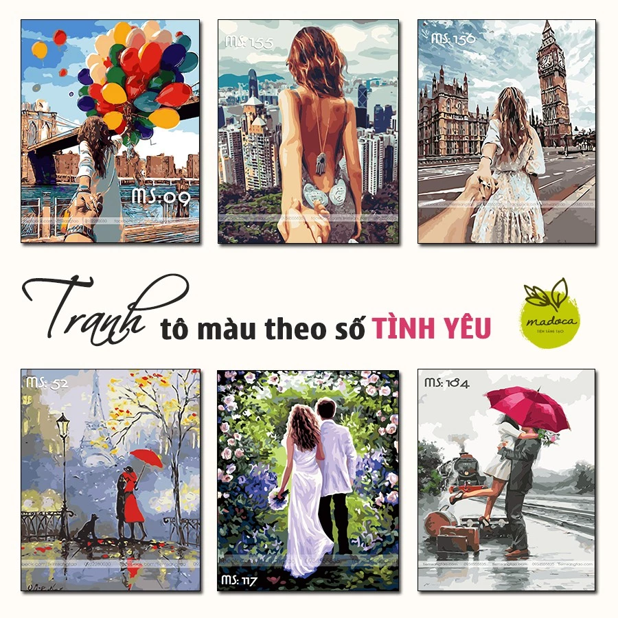 Tranh tô màu theo số, tranh số hóa, tranh tô màu số hóa Madoca - Chủ đề Tình Yêu - Có Khung 40x50cm