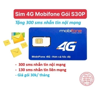 SIM TELESALE Mobifone Gói S30P Ưu đãi 300 SMS miễn phí,  Nhắn tin thả ga chỉ 30K/tháng, Hàng Chính Hãng