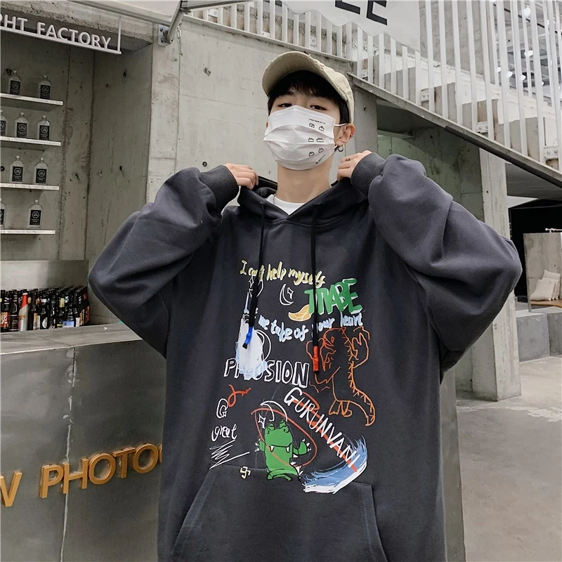 Áo Hoodie Dáng Rộng Cổ Tròn In Họa Tiết Graffiti Phong Cách Hip hop Thời Trang Xuân Thu Mới Cho Nam