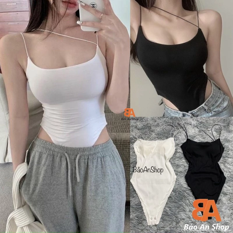 Áo dây nữ kiểu body chéo cổ phối tà nhọn Sexy có mút ngực chất vải thun gân len 4 chiều (Bảo An Shop)