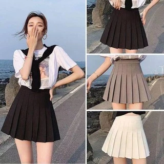 [order]Chân Váy Tennis Xếp Li Màu Trắng Đen Ghi Xếp Ly Skirt Cạp Lưng Cao Ngắn Chữ A Phong Cách Ulzzang