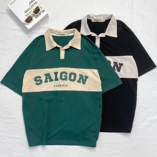 Áo Thun Polo Unisex SAIGON màu XANH LÁ/ĐEN form rộng 🖤 Chất thun cotton form nam nữ unisex/Áo thun có cổ Jaystoree 🖤