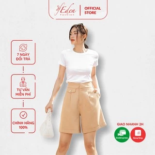 Quần short nữ lưng cao ống rộng thời trang Eden trẻ trung năng động có túi chất liệu dày dặn thoáng mát - Q012