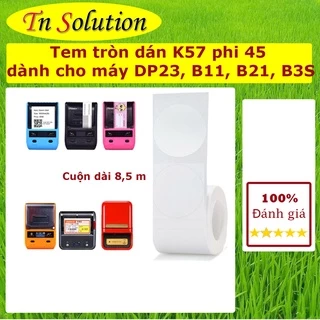 Giấy in nhiệt tem nhãn dán dành cho máy in nhiệt Aibecy DP23, Niimbot B21, B11, B3S khổ K57 phi 45 (cuộn dài 8m)