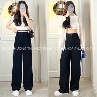 Quần culottes cạp cao - quần ống rộng 1 khuy