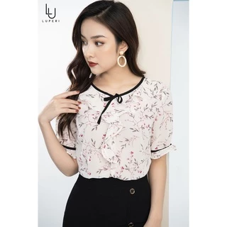 Áo sơ mi nữ công sở LUPERI LFSM1134 viền cổ nhúm bèo, thắt nơ dễ thương