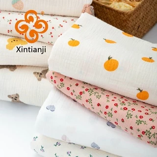 Cotton nguyên chất hai lớp in gạc crepe vải diy Nhăn thấm quần áo trẻ em 0,5 mét TJ7383