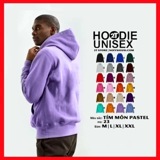 Áo hoodie unisex 2T Store H23 màu tím pastel - Áo khoác nỉ chui đầu nón 2 lớp dày dặn xỏ ngón