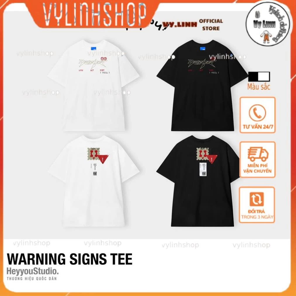 Áo Phông Nam Nữ VYLINHSHOP Cotton in 5D Co Giãn Mát Hút Mồ Hôi Áo thun WARNING SIGNS HEYYOU Form Rộng Unisex Đen Trắng