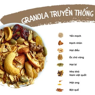 Granola Truyền thống Giảm Cân Các Vị , Ngũ cốc ăn kiêng , Không Đường - 25% yến mạch - 500gr