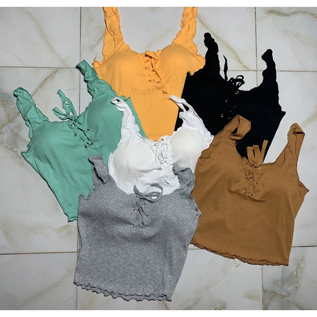 áo 2 dây croptop có mút ngực dáng ôm vải thun gân co giãn mềm mịn xinh xắn dễ mặc