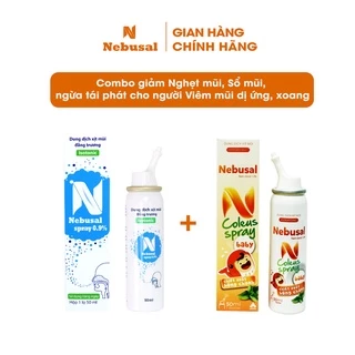 Combo Xịt Mũi Nebusal Húng Chanh và Nebusal 0.9% Giảm Nghẹt Mũi, Sổ Mũi, ngừa Viêm Mũi, Viê.m Xoang