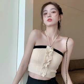 Áo Crop Top Hai Dây Dáng Ôm Phối Ren Phong Cách Hàn Quốc Gợi Cảm Edge