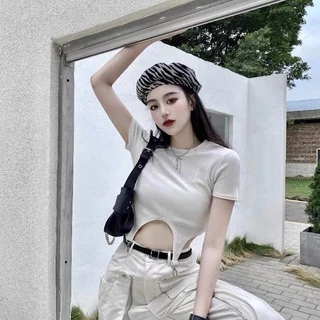 Áo thun croptop phối khoen cực sexy