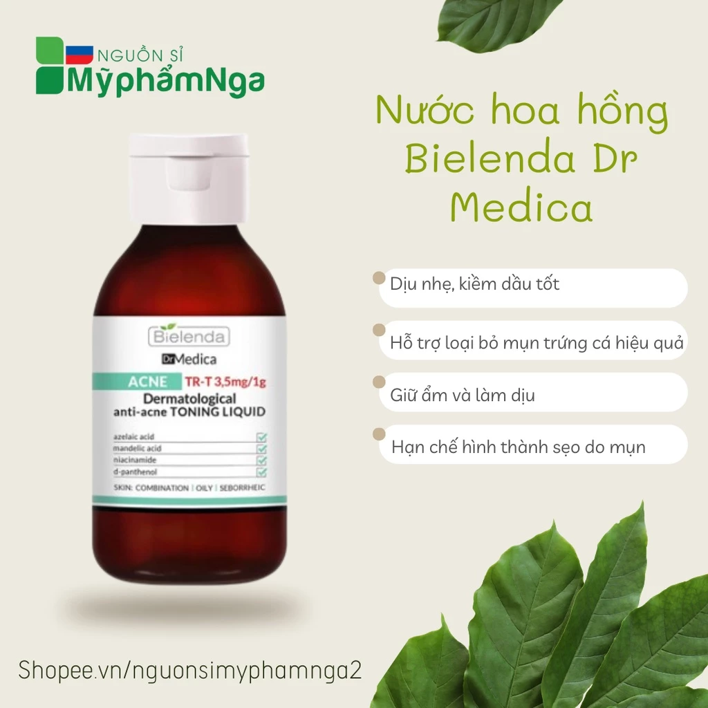 Toner nước hoa hồng Bielenda Dr Medica giảm mụn cấp nước