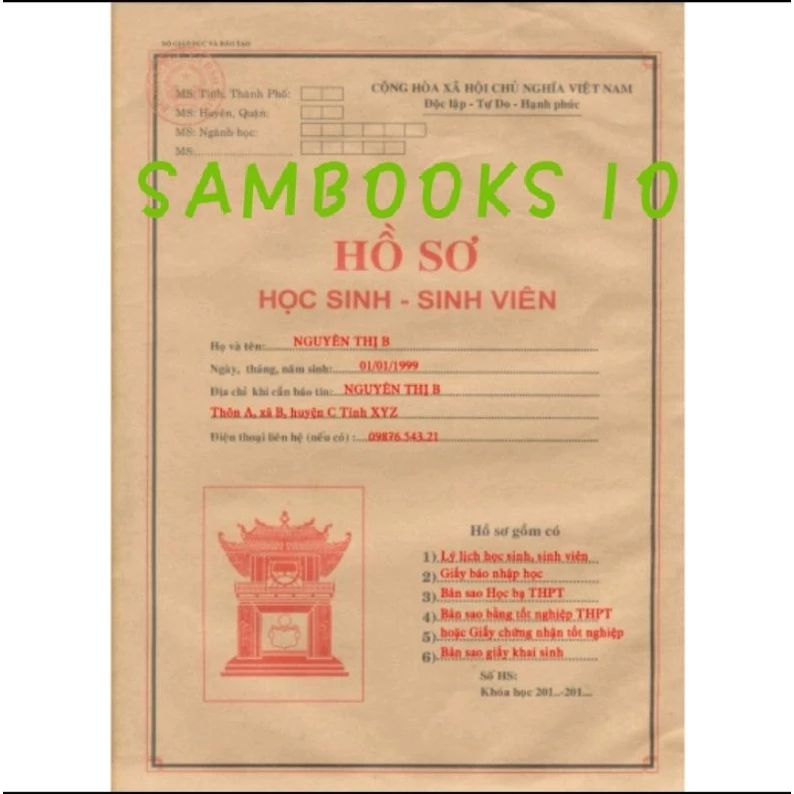 Combo 10 bộ Hồ sơ học sinh sinh viên