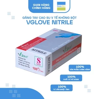 Găng Tay Y Tế Nitrile Không Bột Cao Cấp Vglove Màu Xanh 4.0gr (Hộp 100 Chiếc)